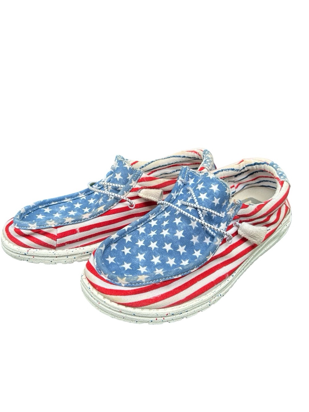 Hey Dude Women's Slip-On Moccasins - Blue, Red & White Stars & Stripes M8 or L10